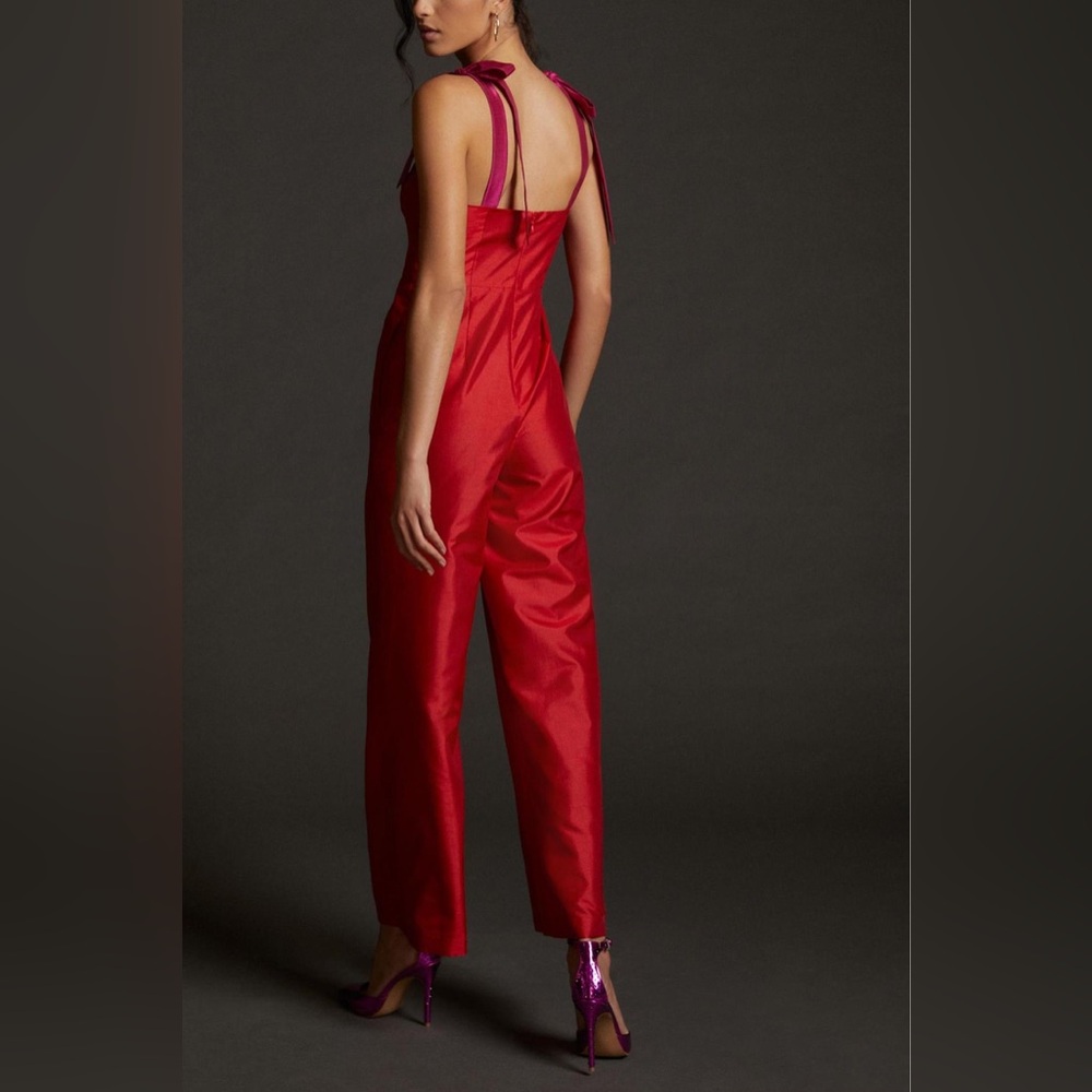 HUTCH Wide-Leg Jumpsuit Bow Straps Red & Fuchsia Bustier Top Anthropologie - Picture 7 of 13